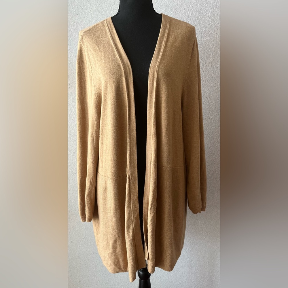 🦖Lands' End 2X Camel Cardigan Subtle Peplum Sweater